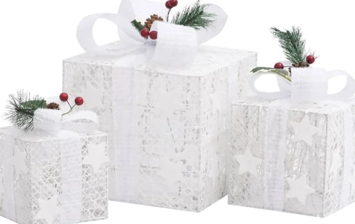 Prolenta Premium Kerststukjes> Kerstdecoratie Geschenkdozen 3 St Binnen/Buiten Zilverkleurig