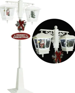 Prolenta Premium Kerststukjes> Straatlantaarn Met Kerstman 81X40X188 Cm Pvc Wit En Rood