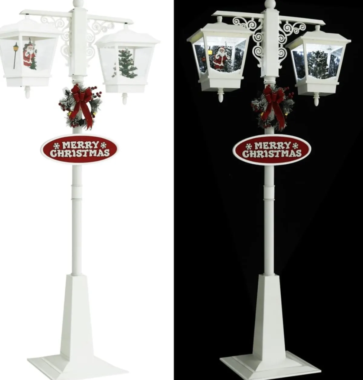 Prolenta Premium Kerststukjes> Straatlantaarn Met Kerstman 81X40X188 Cm Pvc Wit En Rood