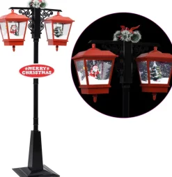 Prolenta Premium Kerststukjes> Straatlantaarn Met Kerstman 81X40X188 Cm Pvc Zwart En Rood