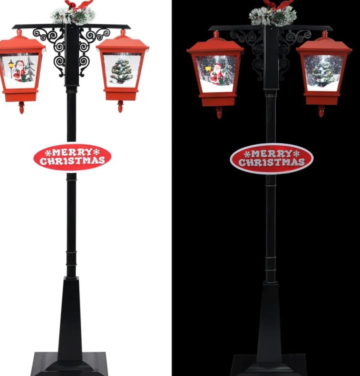 Prolenta Premium Kerststukjes> Straatlantaarn Met Kerstman 81X40X188 Cm Pvc Zwart En Rood