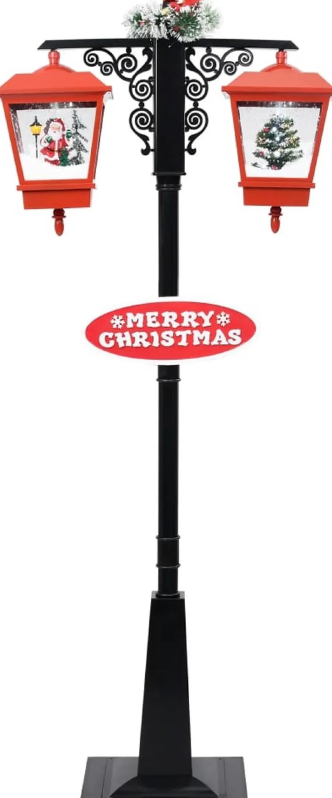 Prolenta Premium Kerststukjes> Straatlantaarn Met Kerstman 81X40X188 Cm Pvc Zwart En Rood
