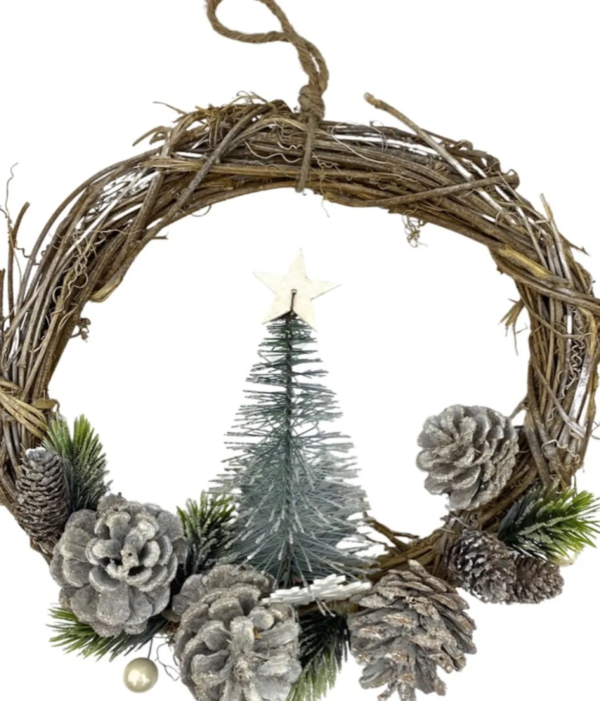 WDMT Kerstkransen>Rattan Kerstkrans - Pearl | O 28 Cm | Natuurlijke Kerst Decoratie | Kerst Krans Hanger | Wit