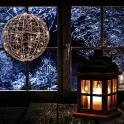 Relaxdays Led Draadbol - Decoratieve Lamp - 20 Cm - Sierlamp - Draadlamp - Zilver Outlet