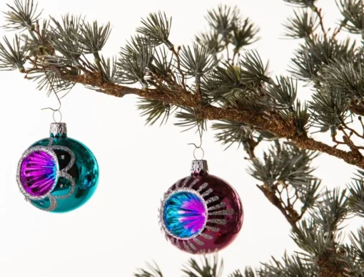 Merkloos Kerstboomversieringen>Retro Kerstballen - 20 Gekleurde Kerstballen En 1 Piek - Kerstballen Glas - Kerstboomversiering - Vintage