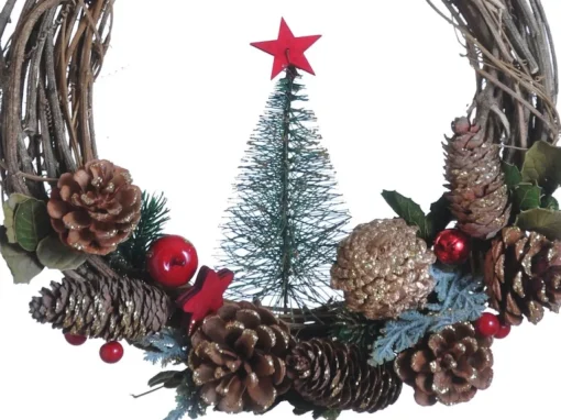 Naturn Christmas Kerstkransen>Rotan Kerstkrans Van | O 30 X 8 Cm | Kransen Kerstdecoratie | Kerstboom In Krans | Rood