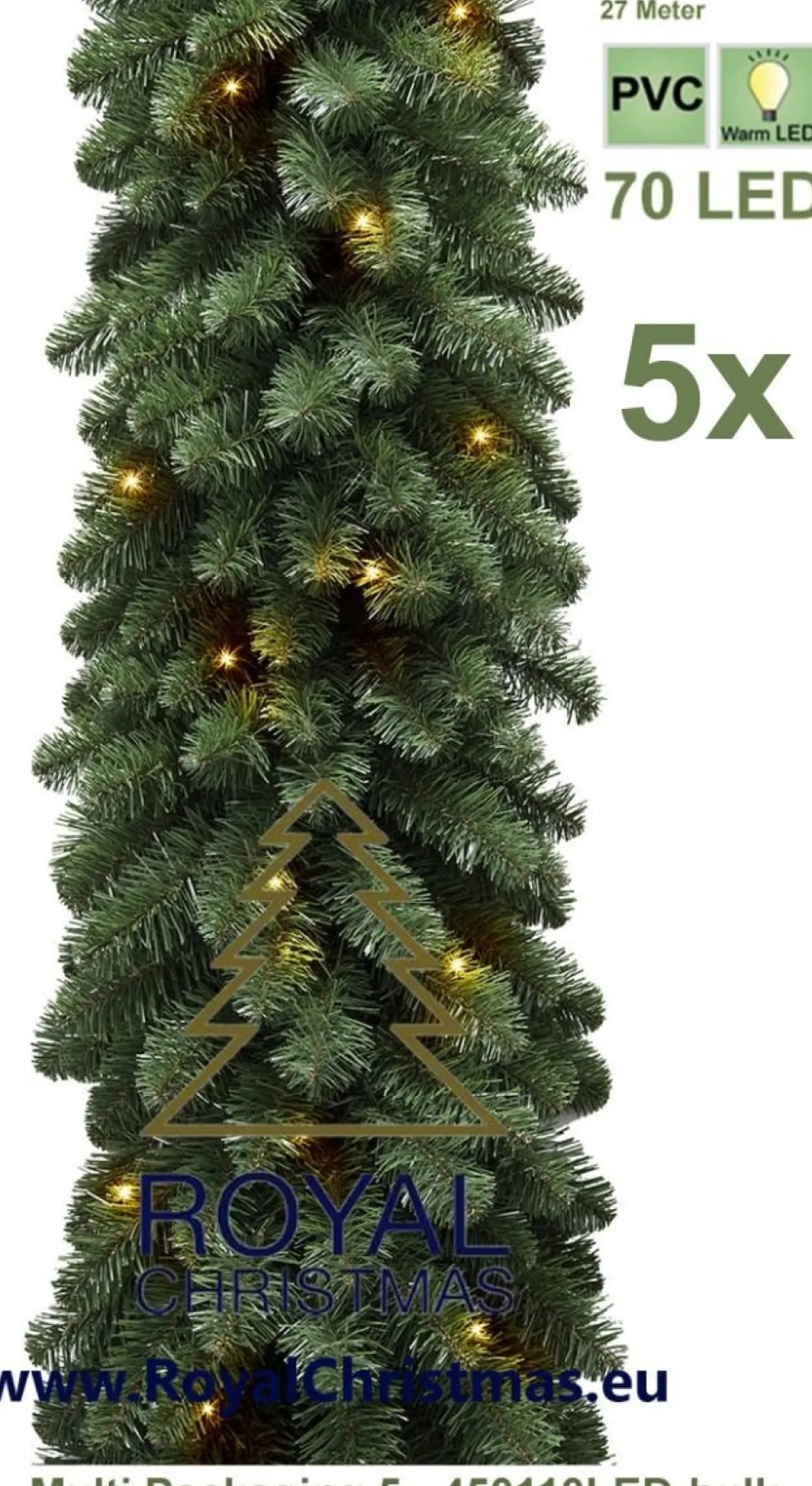 Royal Christmas Guirlandes> - 5X Kerstguirlandes Pvc 540 Cm - 70 Led Lampjes - Extra Vol 400 Takken