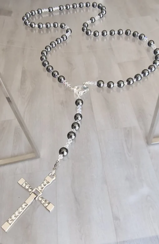 CrystalDesign Kerstkransen>Rozenkrans, Paternoster Gemaakt Met Hematiet En Kristallen Van Swarovski, Gebedssnoer, Rozenkransgebed, Kruisteken, Meditatie, Spiritueel, Geloof, Geloofsteken, Cadeau, Ketting, Kruis, Gebed, Gebedssnoer, Gebedsketting, Kerstpakket Cadeau