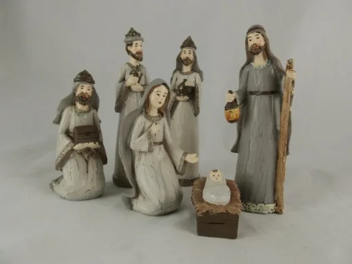 Trendybywave Kerststallen>Sculptuur Kunststof - 15 Cm Hoog - 6 Delig - Incl. De Drie Koningen - Kerstdecoratie