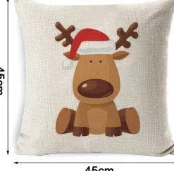 * Kerstkussens></noscript>Set Van 4 - Kerst Kussensloop - Katoen En Linnen Materiaal - Decoratieve Print - Kerstboom, Kerst Herten, Kerstman Motief - Sofa Kussenhoes - 45Cm X 45Cm