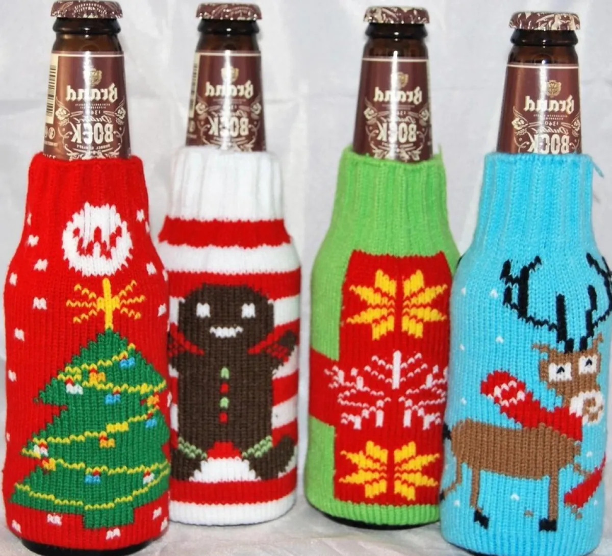 Merkloos Kerstsokken>Set Van 2 Kerst Bierfles Koel Houder - Rood - Kerstmis - Feestdagen