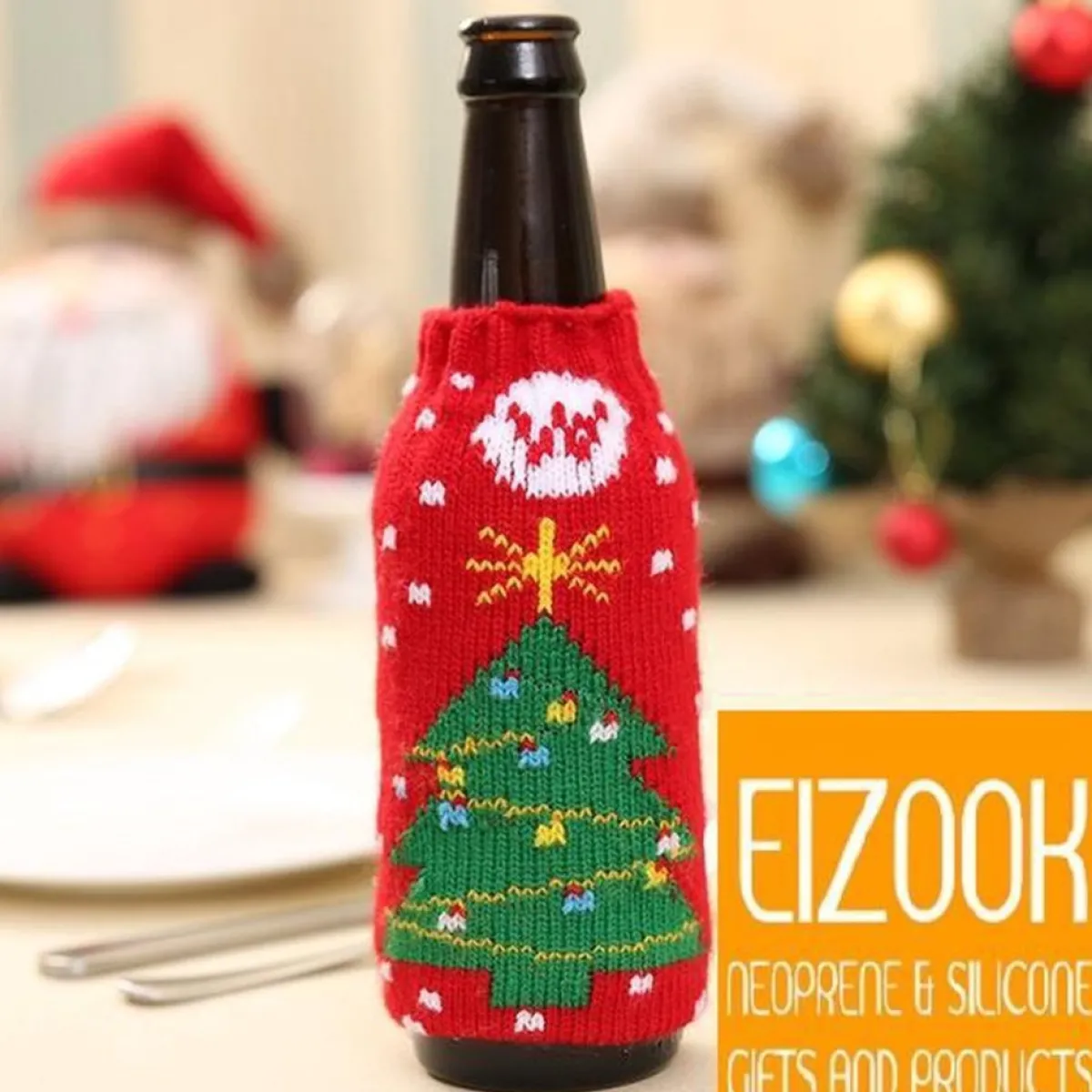Merkloos Kerstsokken>Set Van 2 Kerst Bierfles Koel Houder - Rood - Kerstmis - Feestdagen