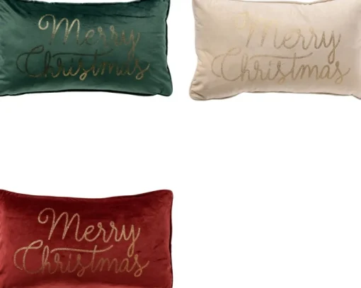 Sierkussen.nl Kerstkussens>Set Van 3 Kerst Sierkussens - Rood - Wit - Groen - Goud - 3X Merry Christmas - Inclusief Polyestervulling - Zachte Stoffen - Sfeerkussens