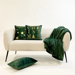 Sierkussen.nl Kerstkussens>Set Van 3 Kerst Sierkussens - Groen En Goud - 1X Trees - 1X Stars - 1X Tree - Inclusief Polyester Vulling - Zachte Stoffen - Sfeerkussens