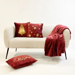 Sierkussen.nl Kerstkussens>Set Van 2 Kerst Sierkussens - Rood En Goud - 1X Tree - 1X Merry Christmas - Inclusief Polyester Vulling - Zachte Stoffen - Sfeerkussens