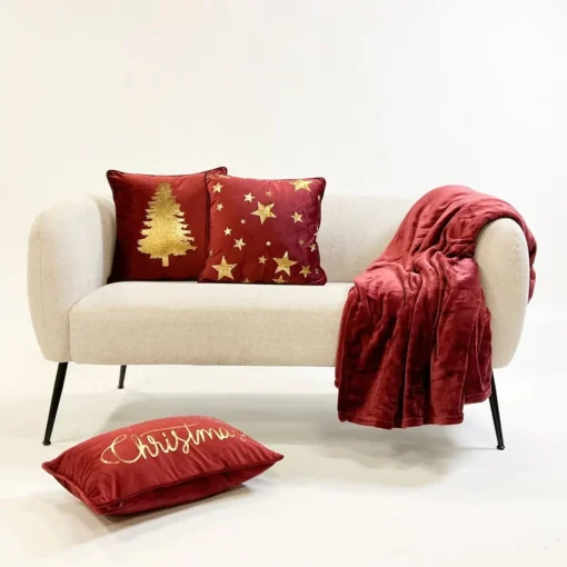 Sierkussen.nl Kerstkussens>Set Van 2 Kerst Sierkussens - Rood En Goud - 1X Tree - 1X Merry Christmas - Inclusief Polyester Vulling - Zachte Stoffen - Sfeerkussens