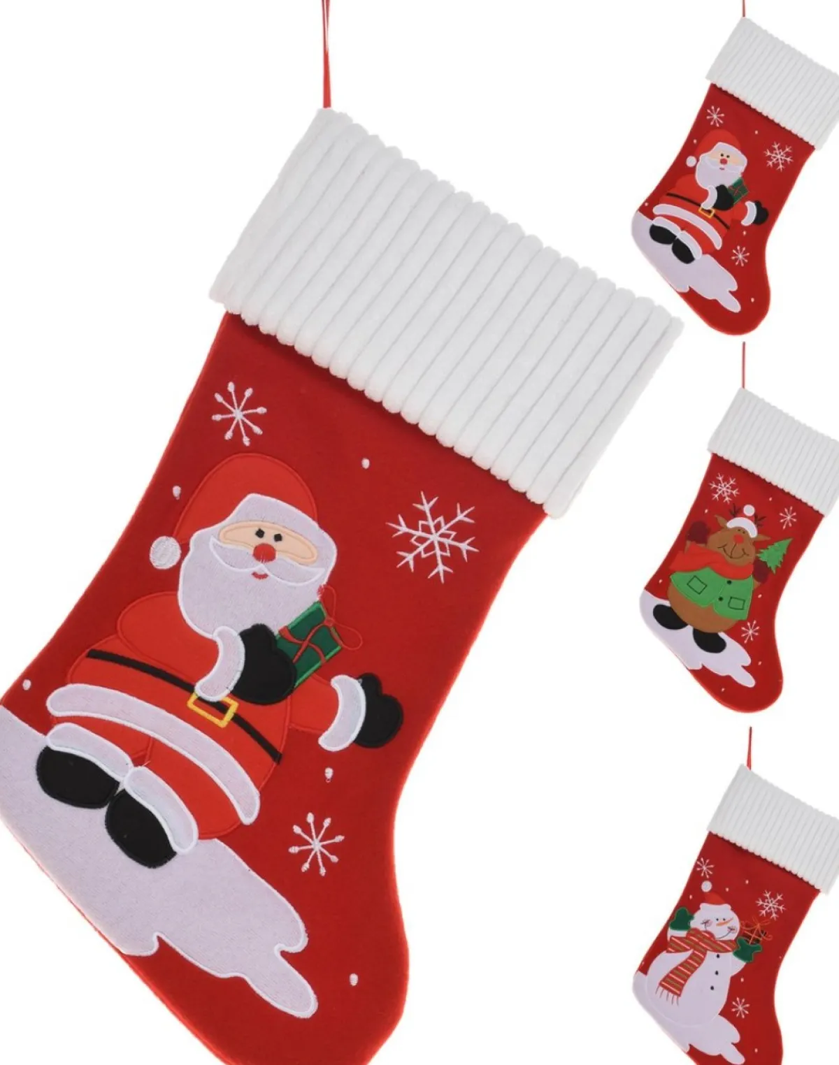 Merkloos Kerstsokken>Set Van 3 Luxe Kerstsokken - Kerstsok - 46 Cm - Kerstman - Sneeuwpop - Rendier - Kerstmis