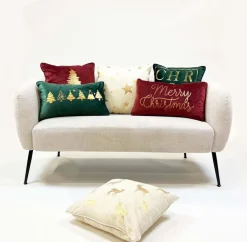Sierkussen.nl Kerstkussens>Set Van 2 Sierkerst Kussens - Groen En Goud - 1X Christmas - 1Xtrees - Inclusief Polyester Vulling - Zachte Stoffen - Sfeerkussens