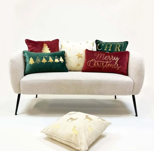 Sierkussen.nl Kerstkussens>Set Van 2 Sierkerst Kussens - Groen En Goud - 1X Christmas - 1Xtrees - Inclusief Polyester Vulling - Zachte Stoffen - Sfeerkussens