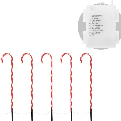 ecd-Germany Set Van 5 Tuinpluggen 73X400 Cm Met 56Led Warm Wit Plastic Outlet