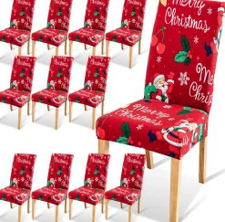 Merkloos Set Van 12-Kerst Stoelhoezen, Stoelhoes Feestelijke Cover Decoratie Beschermer Stoelhoes Party Restaurant Stoelhoes Sale