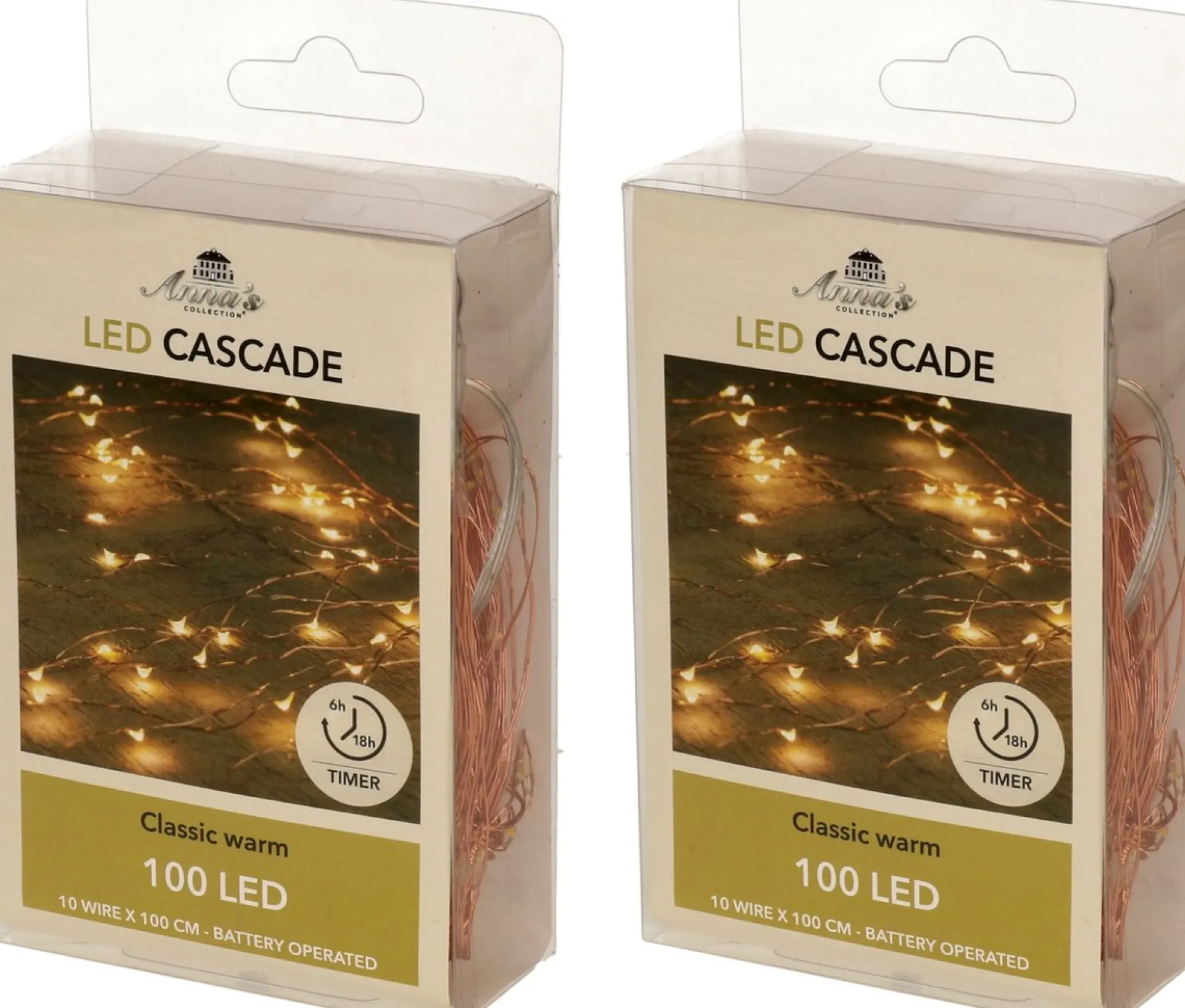 Anna's Collection Set Van 2X Stuks Cascade Draadverlichting Lichtsnoer Met 100 Lampjes Warm Wit Met 10 Lichtdraden - Kerstverlichting Clearance