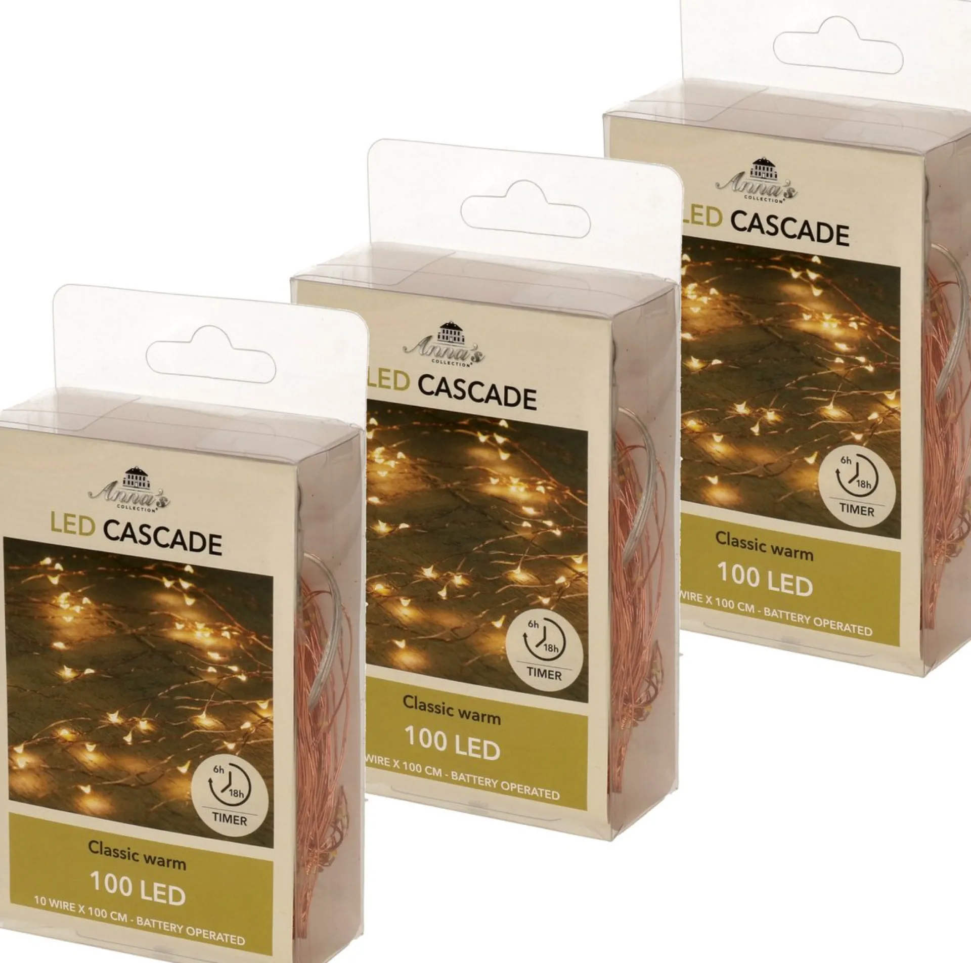 Anna's Collection Set Van 3X Stuks Cascade Draadverlichting Lichtsnoer Met 100 Lampjes Warm Wit Met 10 Lichtdraden - Kerstverlichting Cheap