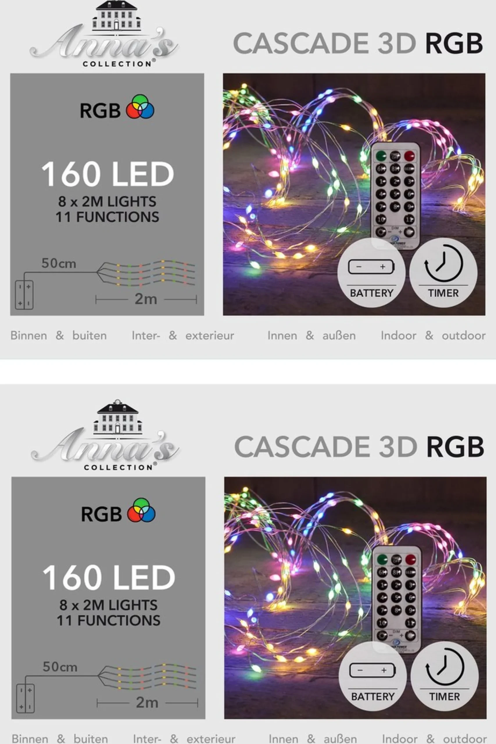 Anna's Collection Set Van 3X Stuks Cascade Draadverlichting Lichtsnoer Met 160 Lampjes Gekleurd Met 8 Lichtdraden - Op Batterijen - Kerstverlichting Cheap