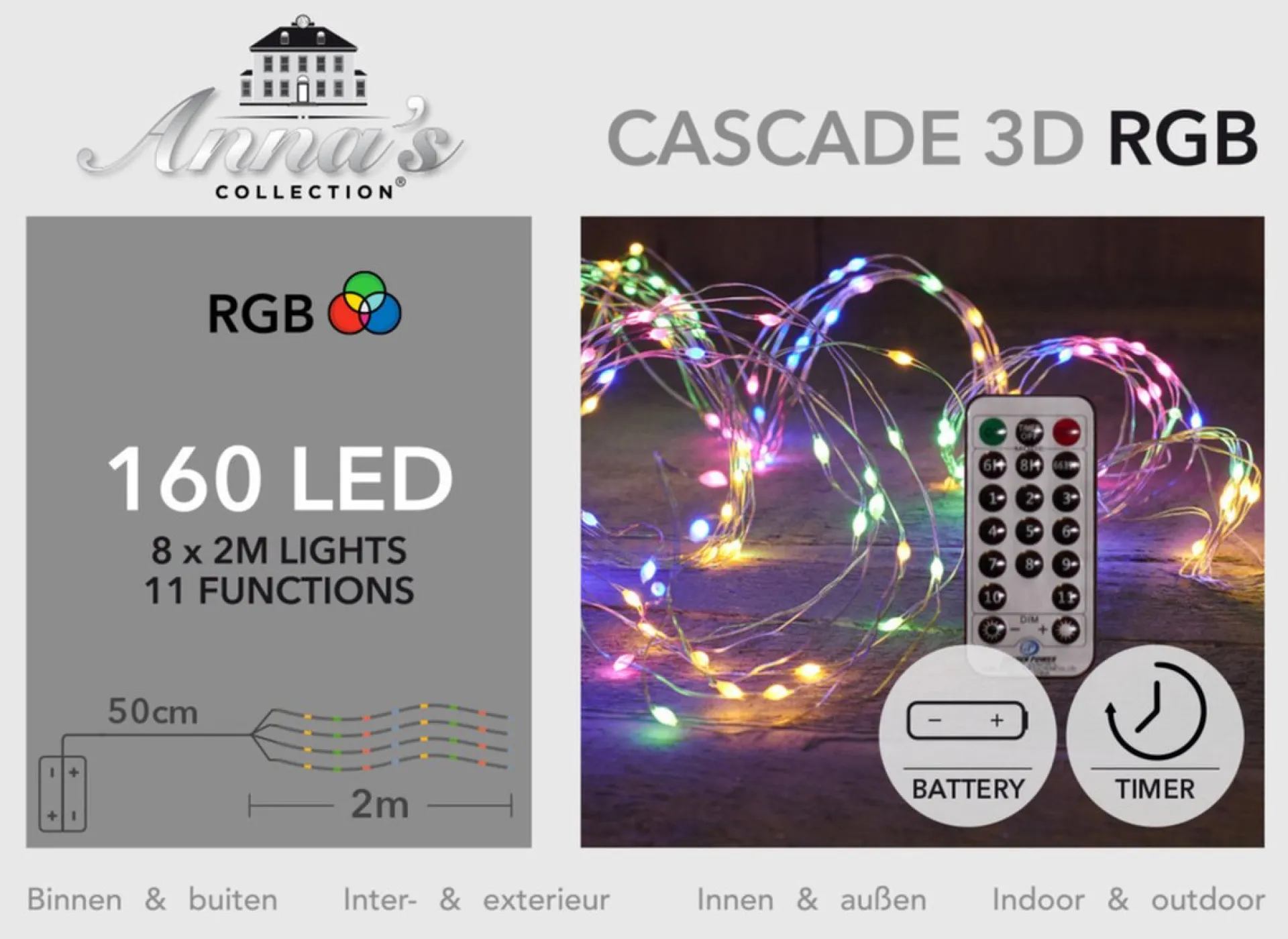 Anna's Collection Set Van 3X Stuks Cascade Draadverlichting Lichtsnoer Met 160 Lampjes Gekleurd Met 8 Lichtdraden - Op Batterijen - Kerstverlichting Cheap