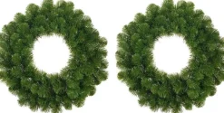 Mica Decorations Kerstkransen>Set Van 2X Stuks Groene Kerstkransen/Deurkransen 45 Cm - Kerstversiering/Kerstdecoratie Kransen/Voordeur Kransen