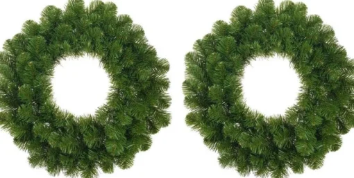 Mica Decorations Kerstkransen>Set Van 2X Stuks Groene Kerstkransen/Deurkransen 45 Cm - Kerstversiering/Kerstdecoratie Kransen/Voordeur Kransen