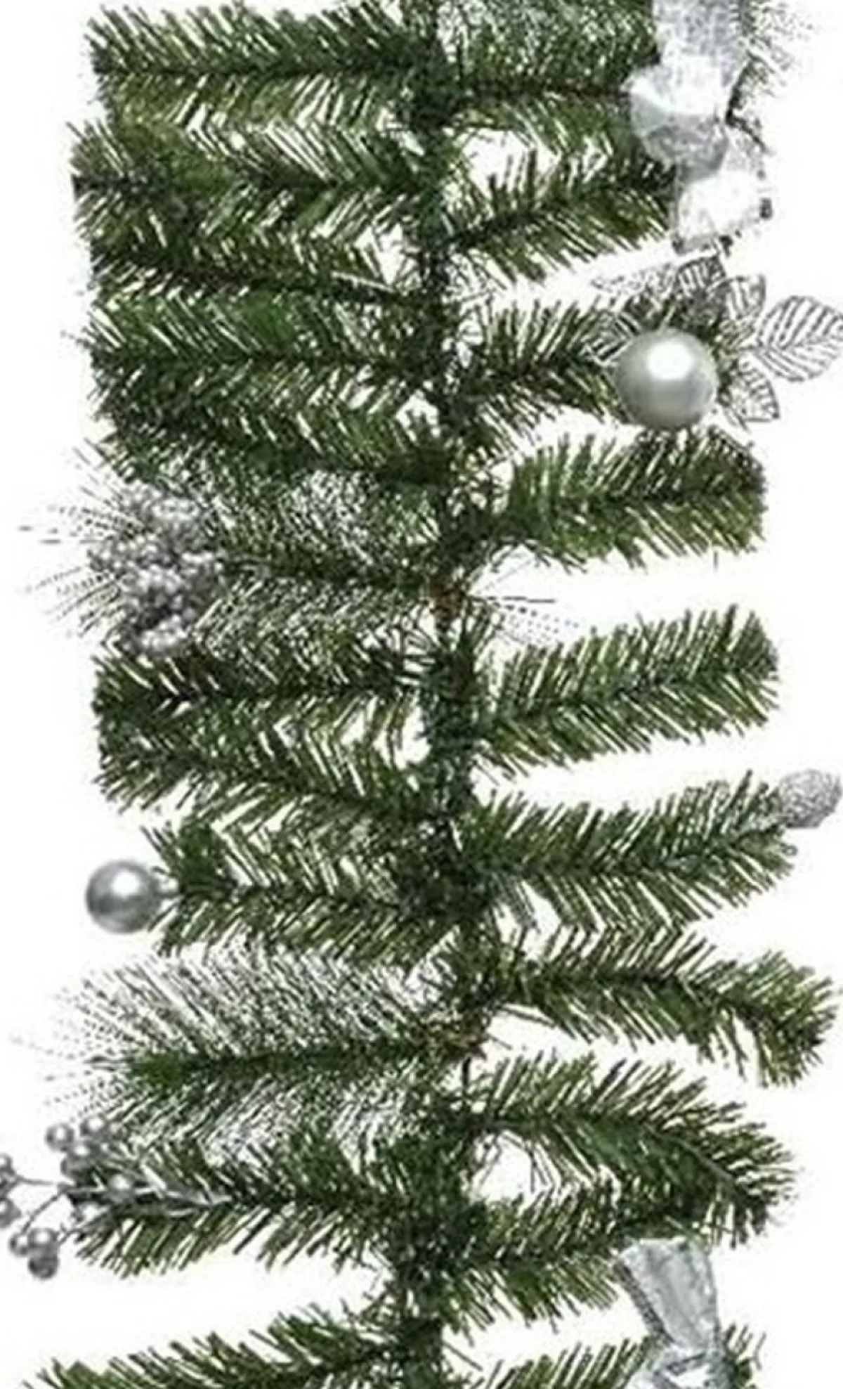 Decoris Guirlandes>Set Van 2X Stuks Groene Kunst Kerstguirlandes Met Zilveren Versiering 180 Cm - Dennenslingers Kerstversieringen/Kerstdecoraties