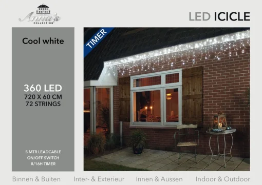 Anna's Collection Set Van 2X Stuks Ijspegelverlichting Lichtsnoer Met 360 Lampjes Helder Wit 720 X 60 Cm - Kerstverlichting Ijspegel Lampjes Best Sale