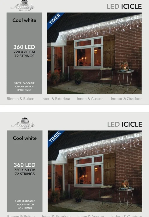 Anna's Collection Set Van 2X Stuks Ijspegelverlichting Lichtsnoer Met 360 Lampjes Helder Wit 720 X 60 Cm - Kerstverlichting Ijspegel Lampjes Best Sale
