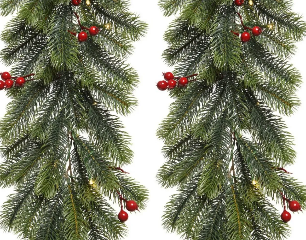Decoris Guirlandes>Set Van 2X Stuks Kerst Dennenslinger/Dennenguirlandes Groen Met Decoratie 30 X 180 Cm - Kerstslingers