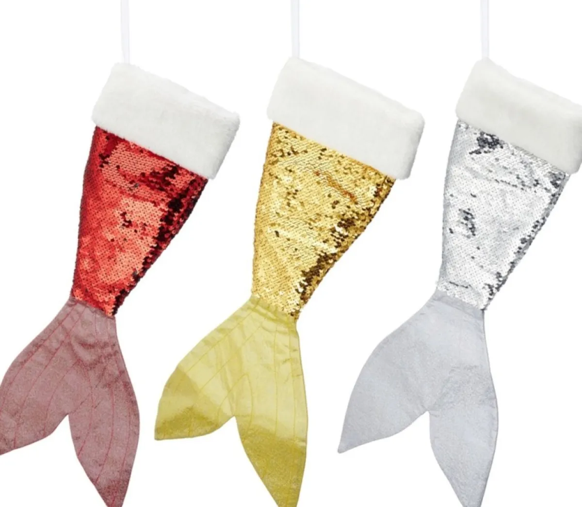 Merkloos Kerstsokken>Set Van 3X Stuks Kerstversiering Kerstsokken Zeemeerminnen Staart Zilver/Rood/Goud 45 Cm