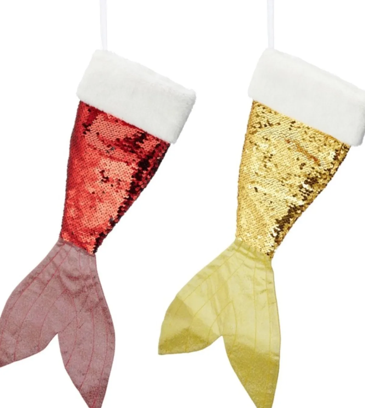 Merkloos Kerstsokken>Set Van 2X Stuks Kerstversiering Kerstsokken Zeemeerminnen Staart Goud/Rood 45 Cm