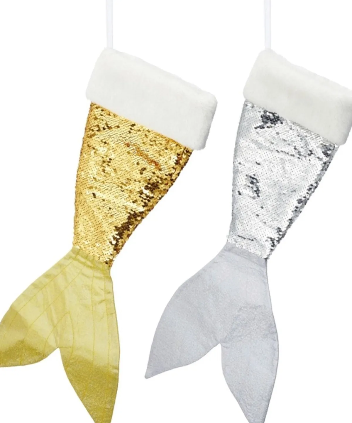 Merkloos Kerstsokken>Set Van 2X Stuks Kerstversiering Kerstsokken Zeemeerminnen Staart Zilver/Goud 45 Cm