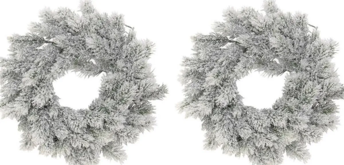 Merkloos Kerstkransen>Set Van 2X Stuks Kunst Kerstkransen Groen/Sneeuw 35 Cm - Kerst Decoratie Kransen Van Dennetakken