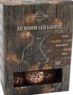 Merkloos Set Van 2X Stuks Lichtsnoer Met 10 Metalen Balletjes Koper Op Batterijen 100 Cm - Kerstverlichting/Sfeerverlichting Online