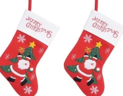 Merkloos Kerstsokken>Set Van 4X Stuks Rood/Witte Kerstsok Kerstversiering Met Kerstman/Kerstboom 40 Cm