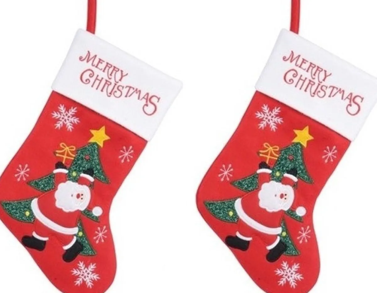 Merkloos Kerstsokken>Set Van 2X Stuks Rood/Witte Kerstsok Kerstversiering Met Kerstman/Kerstboom 40 Cm