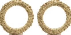 Merkloos Kerstkransen>Set Van 2X Stuks Stro Kerstkrans Om Te Decoreren 50 Cm - Kerst Deurkransen