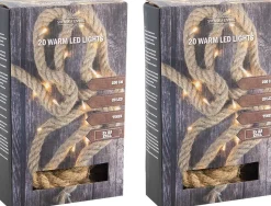 Svenska Living Set Van 2X Stuks Touwverlichting Jute Op Batterijen Met 20 Lampjes Warm Wit 200 Cm - Kerstverlichting Lichtsnoeren Kerstversiering Sale