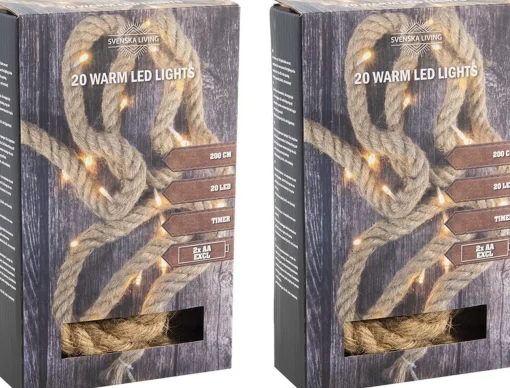 Svenska Living Set Van 3X Stuks Touwverlichting Jute Op Batterijen Met 20 Lampjes Warm Wit 200 Cm - Kerstverlichting Lichtsnoeren Kerstversiering Clearance