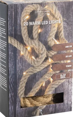 Svenska Living Set Van 3X Stuks Touwverlichting Jute Op Batterijen Met 20 Lampjes Warm Wit 200 Cm - Kerstverlichting Lichtsnoeren Kerstversiering Clearance
