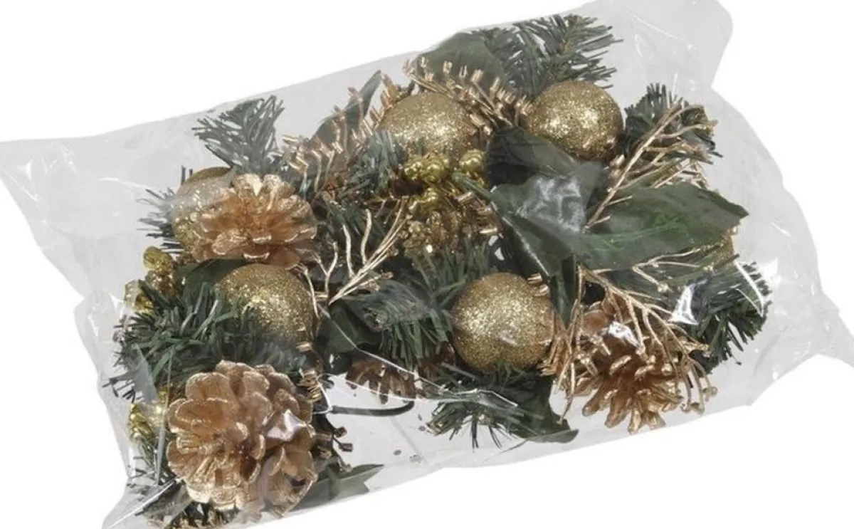 Merkloos Kerststukjes>Set 12X Gouden Decoraties Op Stekers 12 Cm - Kerststukje Onderdelen/Stekertjes - Kerstversiering/Kerstdecoratie