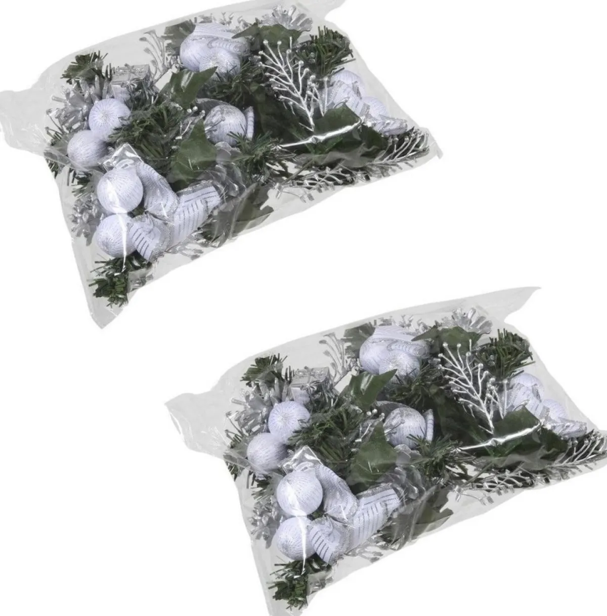 Merkloos Kerststukjes>Set 12X Zilveren Decoraties Op Stekers 12 Cm - Kerststukje Onderdelen/Stekertjes - Kerstversiering/Kerstdecoratie