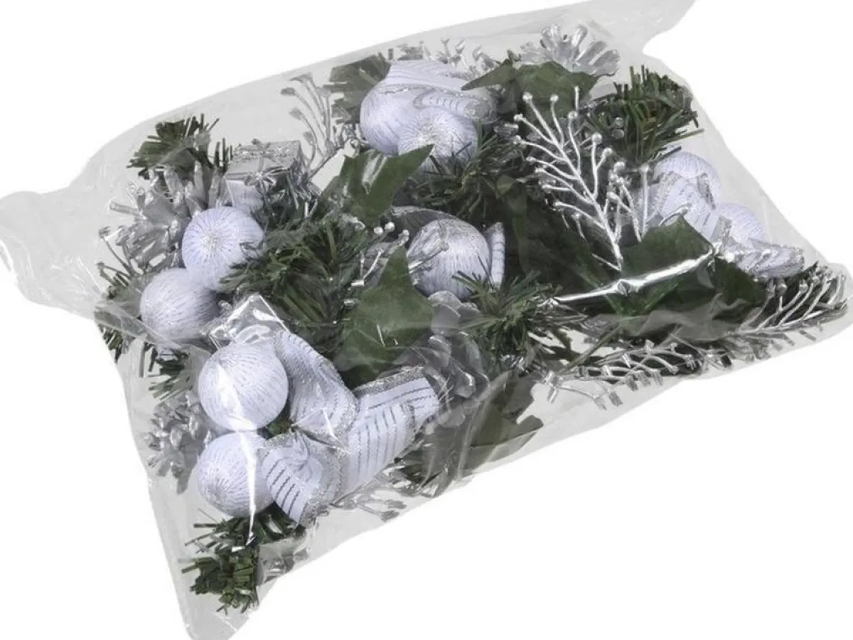 Merkloos Kerststukjes>Set 12X Zilveren Decoraties Op Stekers 12 Cm - Kerststukje Onderdelen/Stekertjes - Kerstversiering/Kerstdecoratie