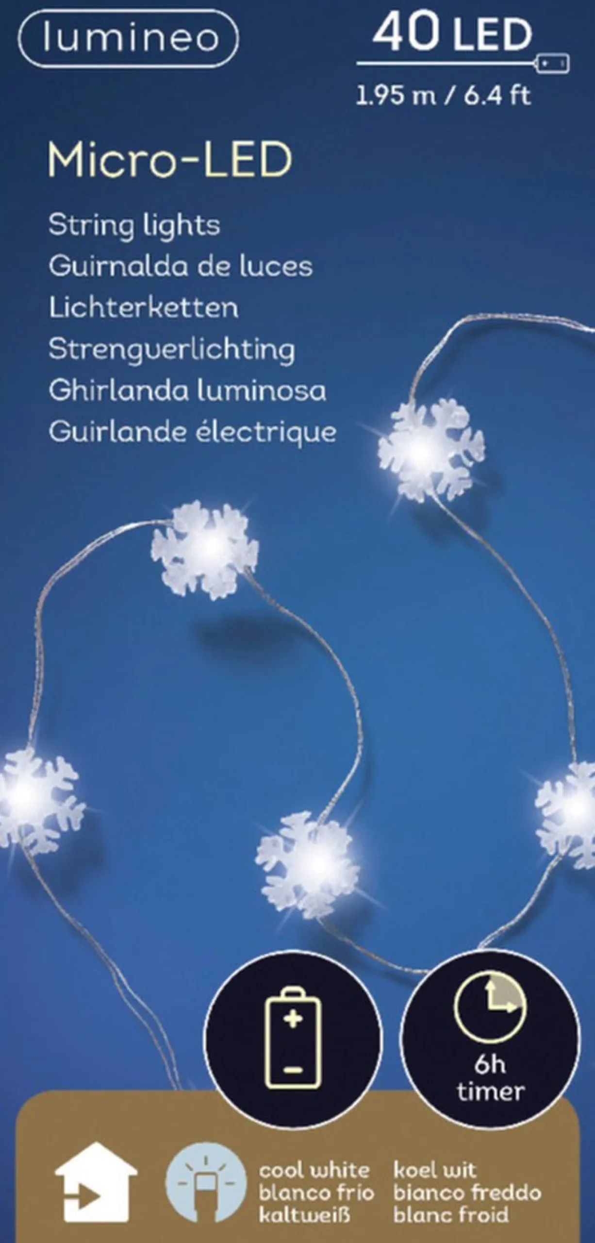 Lumineo Sneeuwvlokken Lichtsnoeren Met Timer 40 Lampjes Wit Op Batterij - Sneeuwvlok Verlichting - Kerstlampjes/Kerstlichtjes Best Sale